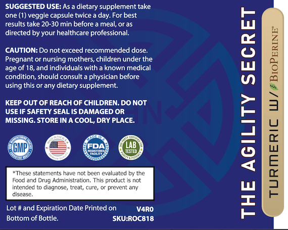 THE AGILITY SECRET - TURMERIC BIOPERINE - Certified ORGANIC